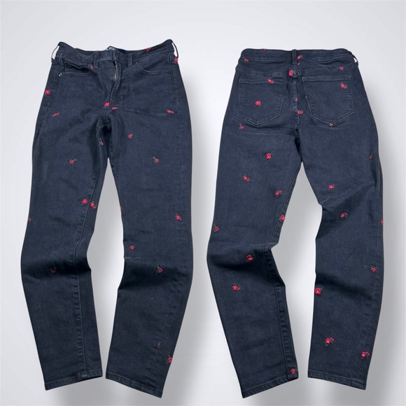 GAP Denim - GAP High Rise Universal Leggings Womens 8/29 Black Embroidered Floral Slim Fit